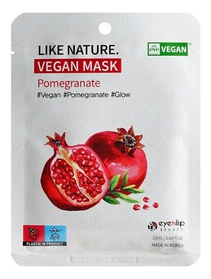 Тканевая маска для лица c экстрактом граната Like Nature Vegan Mask Pomegranate 25мл eyenlip beauty vegan маска тканевая с экстрактом граната like nature vegan mask 25 мл 6 штук
