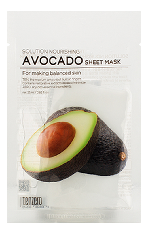 тканевая маска с экстрактом авокадо tenzero solution nourishing avocado sheet mask 1 шт Тканевая маска с экстрактом авокадо Solution Nourishing Avocado Sheet Mask 25мл