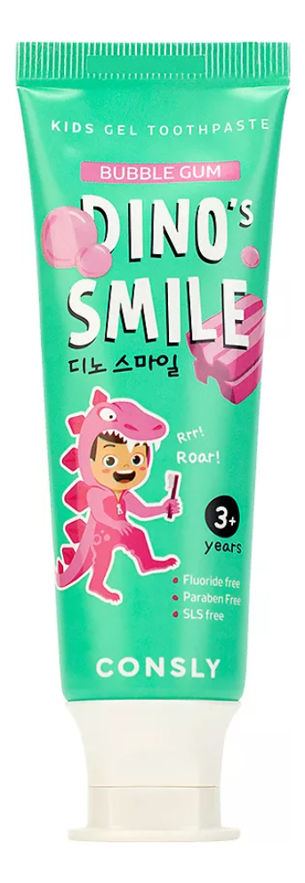 Гелевая зубная паста c ксилитом и вкусом жвачки от 3 лет Dino's Smile Kids Gel Toothpaste Bubble Gum 60г