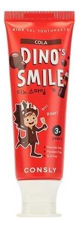 Гелевая зубная паста c ксилитом и вкусом колы от 3 лет Dino's Smile Kids Gel Toothpaste Cola 60г