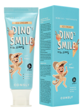 Consly Гелевая зубная паста c ксилитом и вкусом пломбира от 3 лет Dino's Smile Kids Gel Toothpaste Ice Cream 60г