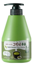 Welcos Гель для душа с ароматом зеленого чая Kwailnara Green Tea Milk Body Cleanser 560г