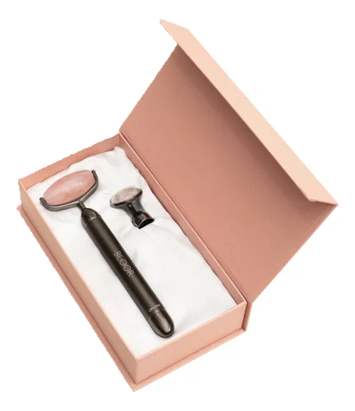 Роллер для лица из натурального розового кварца с функцией вибрации: Черный