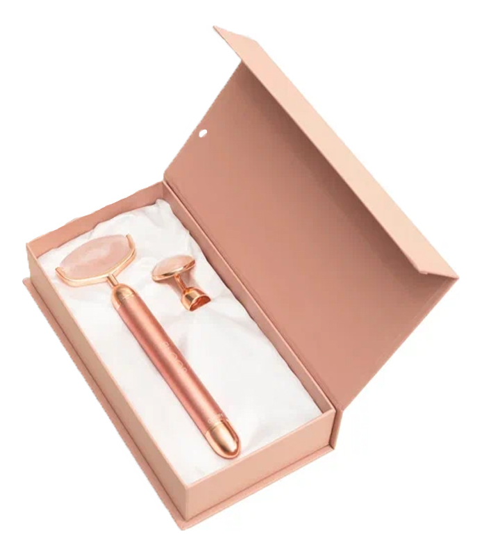 Роллер для лица из натурального розового кварца с функцией вибрации: Розовый