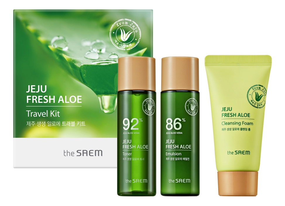 Набор для лица Jeju Fresh Aloe Travel Kit (тонер 31мл + эмульсия 31мл + пенка 25г) the saem набор средств для лица jeju fresh aloe travel kit тонер 31мл эмульсия 31мл пенка25мл