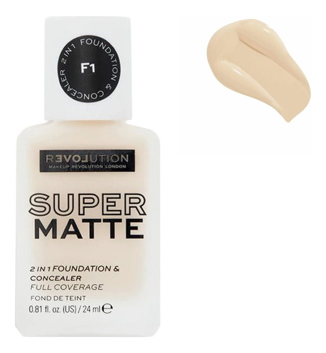 Тональная основа-консилер для лица Super Matte 2 in 1 Foundation & Concealer 24мл: F1