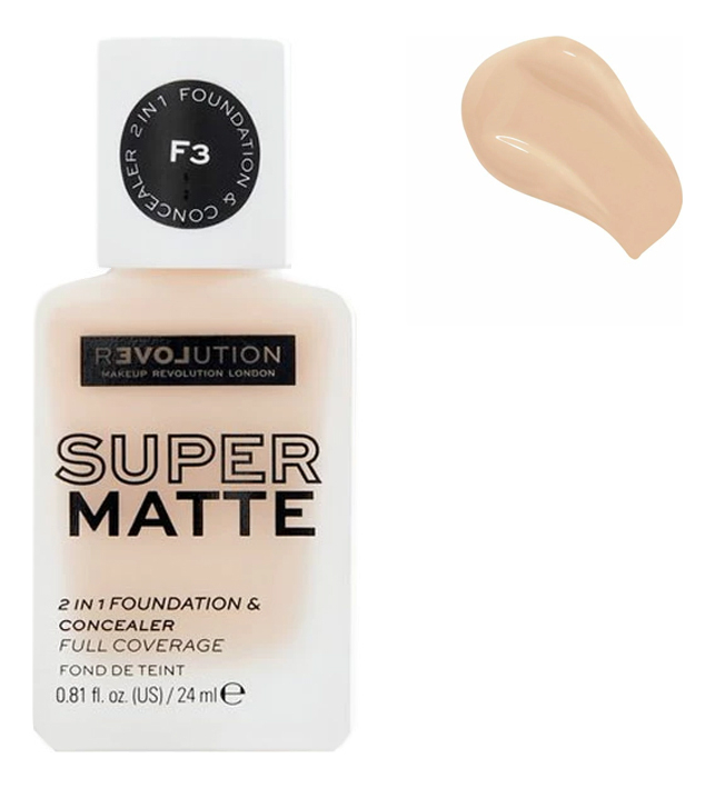 Тональная основа-консилер для лица Super Matte 2 in 1 Foundation & Concealer 24мл: F3