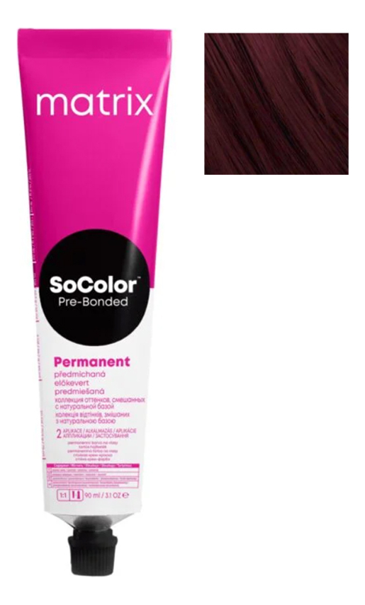 Стойкая крем-краска для волос SoColor Pre-Bonded Permanent 90мл: 4RV+