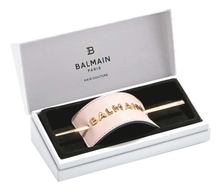 Balmain Hair Couture Заколка из розовой кожи с золотым логотипом Hair Barrette Pastel Pink