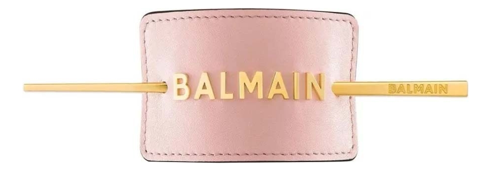Заколка из розовой кожи с золотым логотипом Hair Barrette Pastel Pink