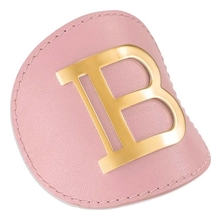 Balmain Hair Couture Заколка-автомат для волос кожаная розовая с золотым логотипом Genuine Pink Leather Hair Clip Golden Logo Vintage