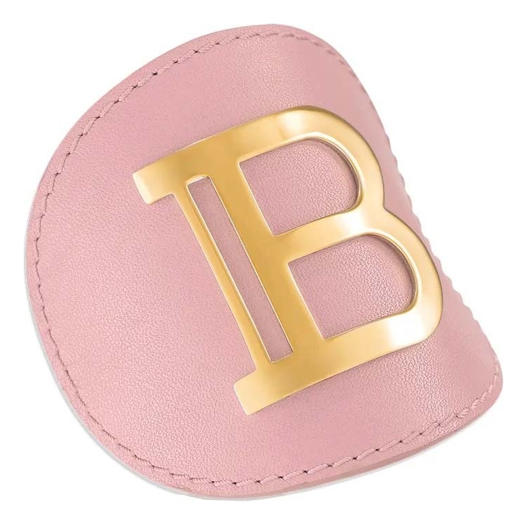 Заколка-автомат для волос кожаная розовая с золотым логотипом Genuine Pink Leather Hair Clip Golden Logo Vintage
