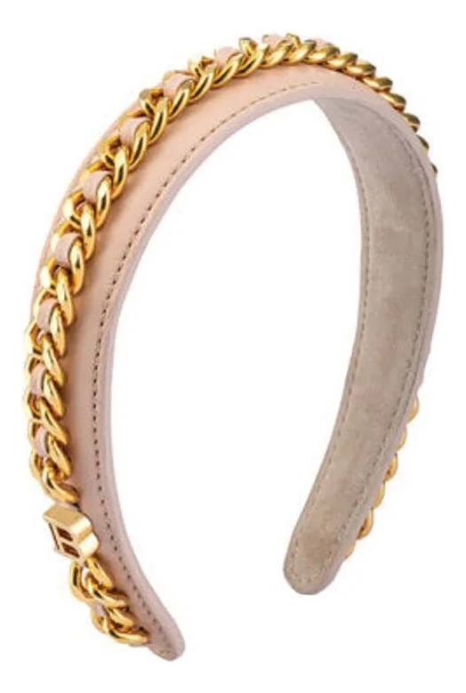 Ободок для волос кожаный бежевый Headband Chain