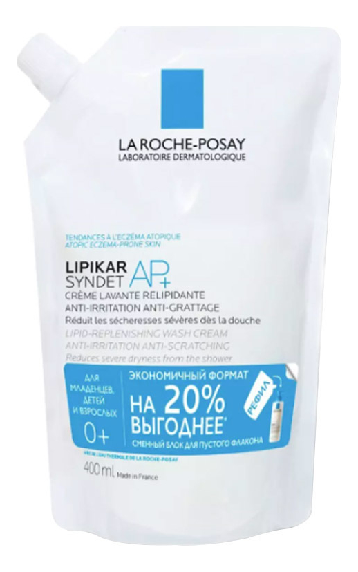 Очищающий крем-гель для лица и тела Lipikar Syndet AP+: Крем-гель 400мл (сменный блок)
