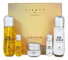 Jigott Набор для лица с частицами коллоидного золота Signature 24K Gold Essential Skin Care 3 (тонер 150/30мл + эмульсия 150/30мл + крем 50мл)