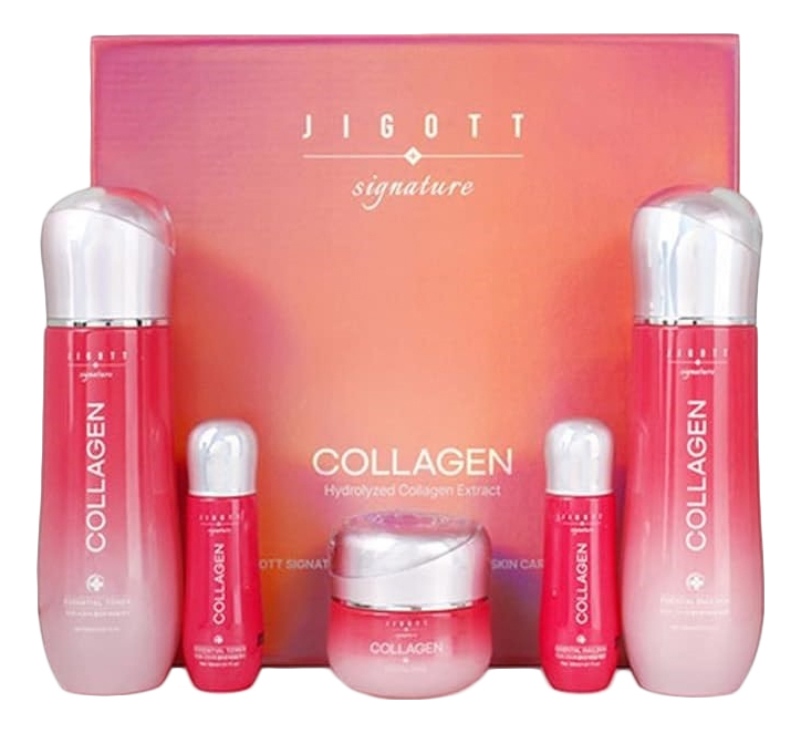 Набор для лица с коллагеном Signature Collagen Essential Skin Care 3 Set (тонер 150мл/30мл + эмульсия 150мл/30мл + крем 50мл) набор для лица с экстрактом алоэ вера aloe aqua balance skin care 3 тонер 150мл 30мл лосьон 150мл 30мл крем 50мл