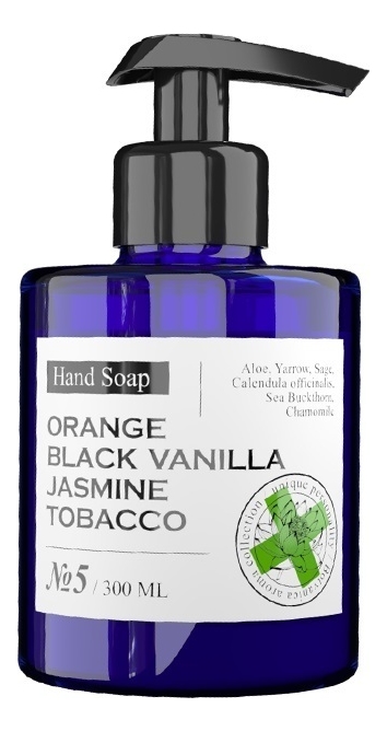 Парфюмированное жидкое мыло No5 Hand Soap 300мл (апельсин, черная ваниль, жасмин, табак) парфюмированный шампунь для волос no5 shampoo 300мл апельсин черная ваниль жасмин табак