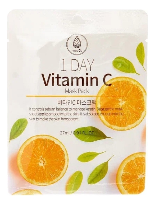 Тканевая маска для лица с витамином 1 Day Vitamin C Mask Pack 27мл medb 1 day vitamin c mask pack тканевая маска для лица с витамином с
