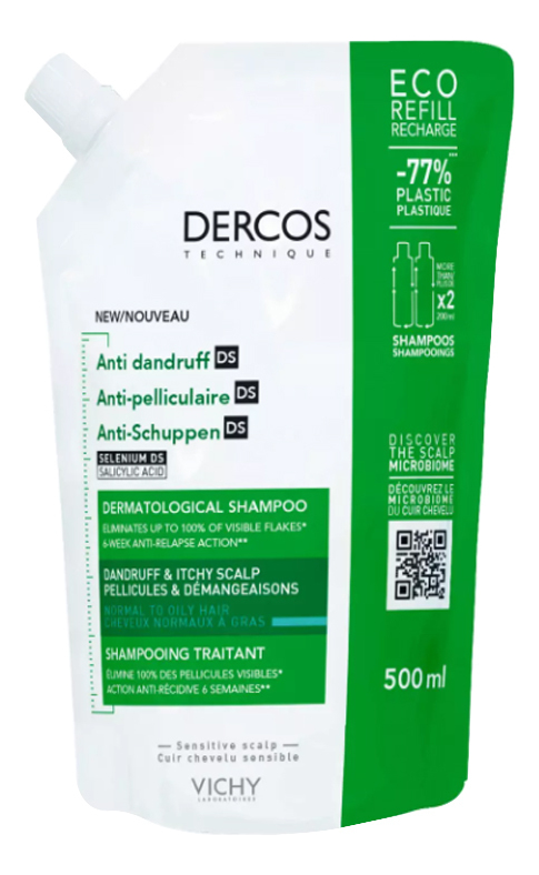Интенсивный шампунь уход против перхоти для нормальных и жирных волос Dercos Anti-Dandruff: Шампунь 500мл (сменный блок)