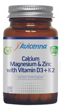 Avicenna Биологическая активная добавка к пище Calcium Magnesium & Zink with Vitamin D3 + K2 60 капсул
