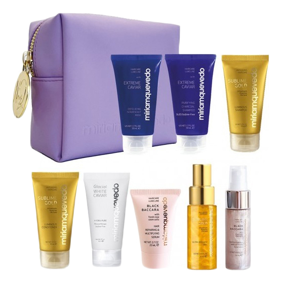 Набор для волос Summer Getaway Hair & Scalp Ritual (отшелушивающая маска 50мл + шампунь 50мл + золотой шампунь 50мл + кондиционер 50мл + маска 50мл + сыворотка 20мл + золотой мист 30мл + текстурирующий мист 30мл + косметичка)