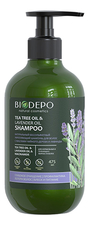 BIODEPO Укрепляющий шампунь для волос с эфирными маслами чайного дерева и лаванды Tea Tree & Lavender Oil Shampoo 475мл