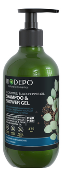 Шампунь-гель для душа с эфирными маслами эвкалипта и черного перца Eucalyptus, Black Peppep Oil & Shampoo & Shower Gel 475мл