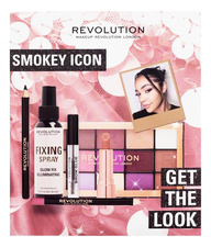 Makeup Revolution Набор для макияжа Get The Look Smokey Icon (гель д/бровей 3мл + губная помада 3,5г + карандаш д/глаз 1г + карандаш д/губ 1г + палетка теней 16,5г + фиксирующий спрей 95мл)