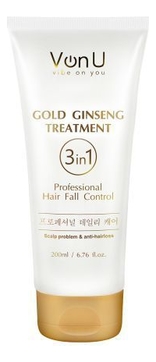 Маска для волос с экстрактом золотого женьшеня 3 In 1 Ginseng Gold Treatment 200мл