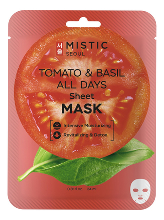 MISTIC Тканевая маска для лица с экстрактами томата и базилика Tomato & Basil All Days Sheet Mask 24мл