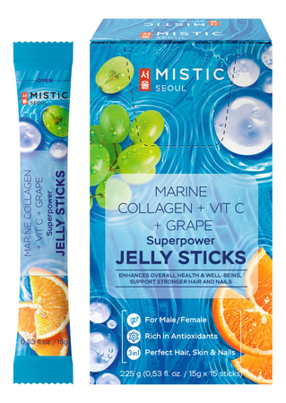 MISTIC Коллагеновое желе со вкусом винограда и витамином С в стиках Marine Collagen + Vit C + Grape Superpower Jelly Sticks 15*15г