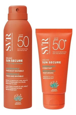 SVR Набор для лица и тела Безопасное солнце Sun Secure (крем-мусс с эффектом фотошопа SPF50 50мл + спрей-мист SPF50 200мл)