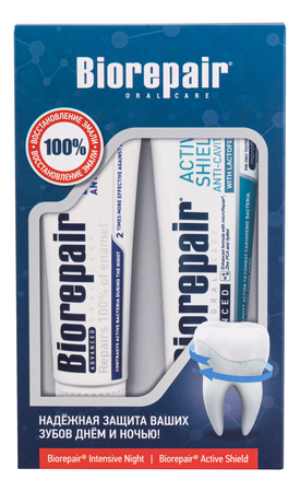 Biorepair Набор зубных паст Здоровая улыбка (паста Active Shield + паста Intensive Night Repair 2*75мл)