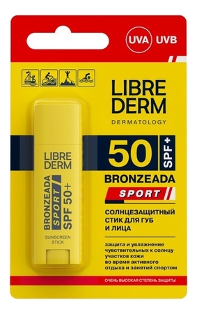Librederm Солнцезащитный стик для губ и лица Bronzeada Sport SPF50+ 4,8г