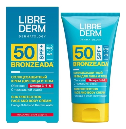 Librederm Солнцезащитный крем для лица и тела с Омега 3-6-9 и термальной водой Bronzeada Sun Protection SPF50+ 150мл