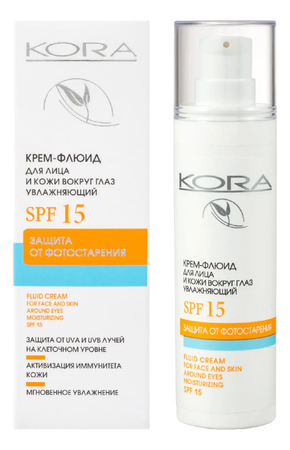 KORA Увлажняющий крем-флюид для лица и кожи вокруг глаз Fluid Cream SPF15 30мл