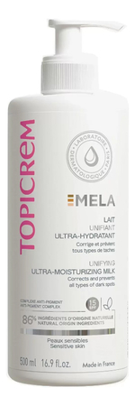 TOPICREM Ультра-увлажняющее молочко для выравнивания тона кожи тела Mela Lait Unifant Ultra-Hydranant SPF15
