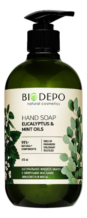 BIODEPO Натуральное жидкое мыло для рук с эфирными маслами эвкалипта и мяты Eucalyptus & Mint Oils Hand Soap 475мл