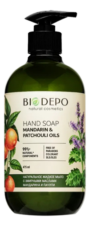 BIODEPO Натуральное жидкое мыло для рук с эфирными маслами пачули и мандарина Mandarin & Patchouli Oils 475мл