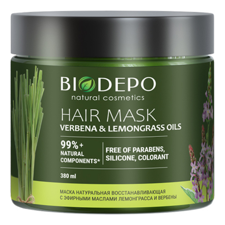 BIODEPO Восстанавливающая маска для волос с эфирными маслами лемонграсса и вербены Verbena & Lemongrass Oils Hair Mask 380мл