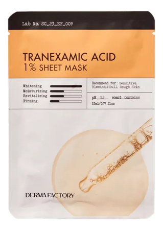 Derma Factory Выравнивающая тканевая маска для лица Tranexamic Acid 1% Sheet Mask 23мл