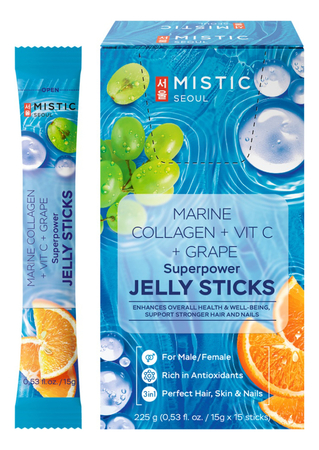 MISTIC Коллагеновое желе со вкусом винограда и витамином С в стиках Marine Collagen + Vit C + Grape Superpower Jelly Sticks 15г