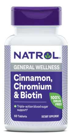 Natrol Биодобавка Cinnamon, Chromium & Biotin 60 таблеток