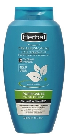 Herbal Шампунь для нормальных волос и склонных к жирности Professional Hair Treatment Pure Fresh Shampoo 500мл