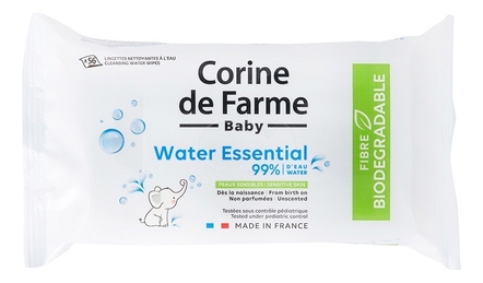 Corine de Farme Влажные непарфюмированные салфетки для детей Baby Water Essential 56шт