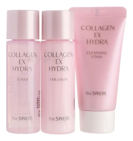 The Saem Набор для лица с коллагеном Collagen EX Hydra Travel (пенка 25г + тонер 31мл + эмульсия 31мл + косметичка)