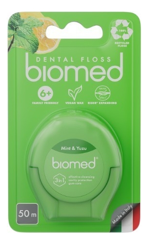 Объемная зубная нить c ароматом мяты и юдзу Biomed Dental Floss 50м