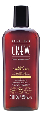 American Crew Шампунь для волос 3-In-1 Ginger + Tea Shampoo Conditioner And Body Wash