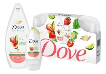 Dove Набор Клубничный крем (крем-гель для душа 250мл + дезодорант 50мл + косметичка)