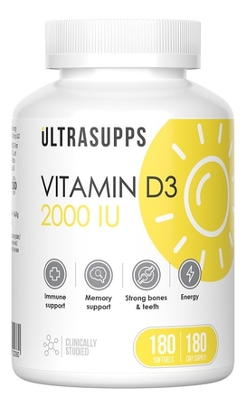 UltraSupps Биологическая активная добавка к пище Витамин Д3 Vitamin D3 180 капсул